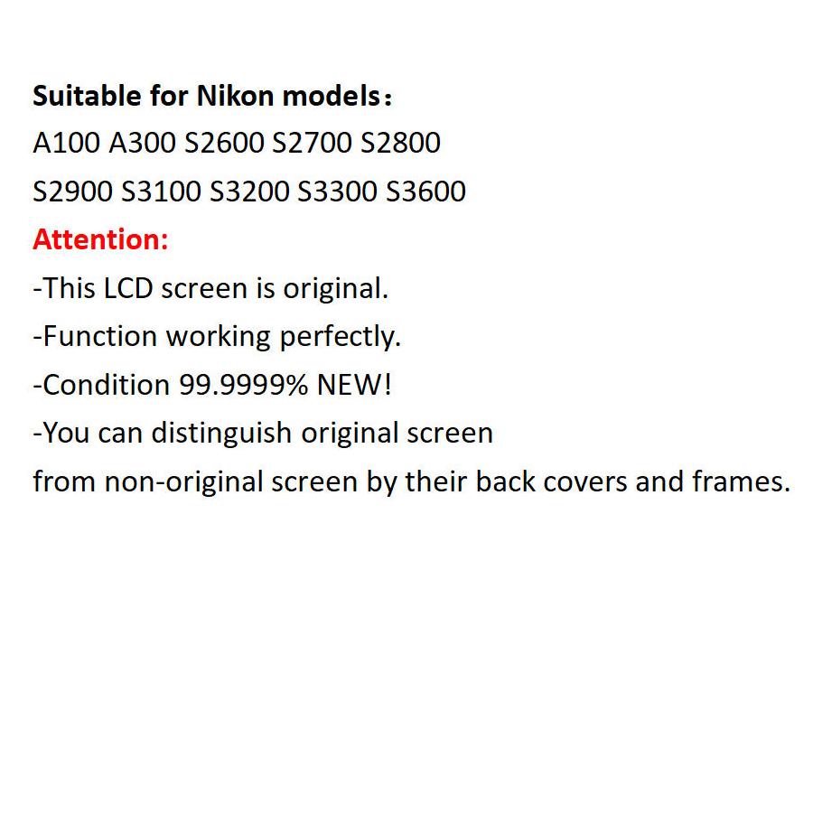 Coolpix A100 A300 S2600 S2700 S2800 S2900 S3100 S3200 S3300 S3600 LCD Display Screen for Nikon